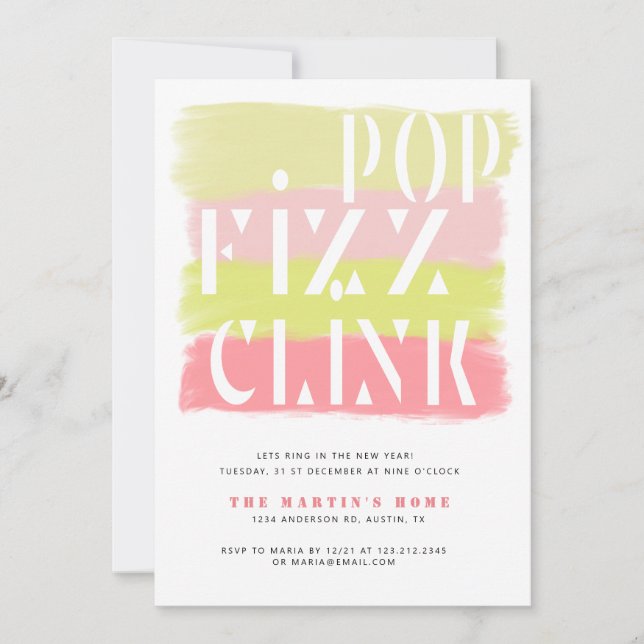 Cartão de Festa de Ano Novo Moderno com Traço Colo (Frente)