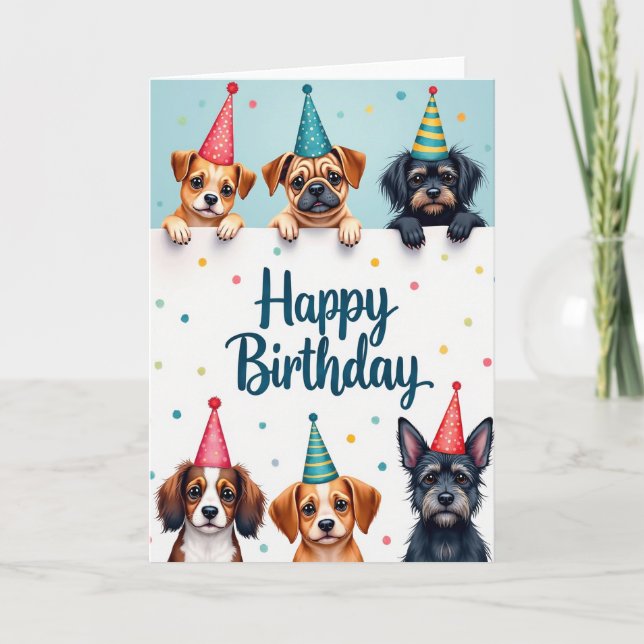 Cartão de Festa de Cachorrinhos Alegres (Frente)