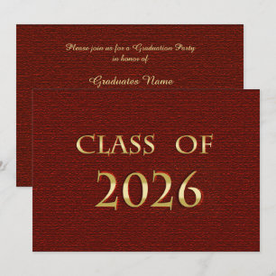 Cartão de Festa de Formatura da Turma de 2026 Verm