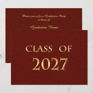 Cartão de Festa de Formatura da Turma de 2027 Verm