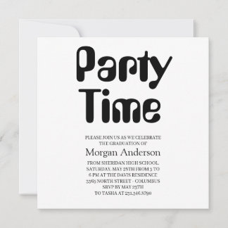 Cartão de Festa de Graduação Preto e Branco Elegan