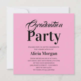 Cartão de Festa de Graduação Simples Preto e Branc