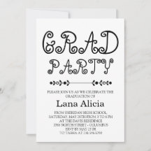 Cartão de Festa de Graduação Simples Preto e Branc