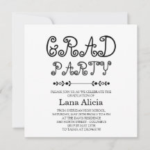 Cartão de Festa de Graduação Simples Preto e Branc