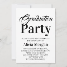 Cartão de Festa de Graduação Simples Preto e Branc