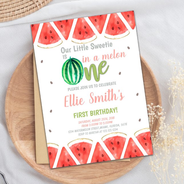 Cartão de Festa de Menina de Verão Doce (One in melon Watermelon Birthday Invitations)