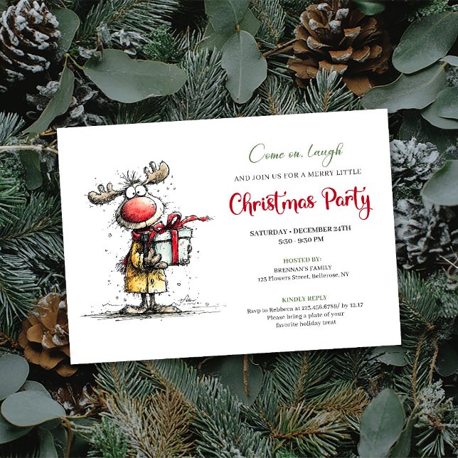 Cartão de festa de Natal digital com renas caprich (Whimsical Reindeer Digital Christmas Party Card)