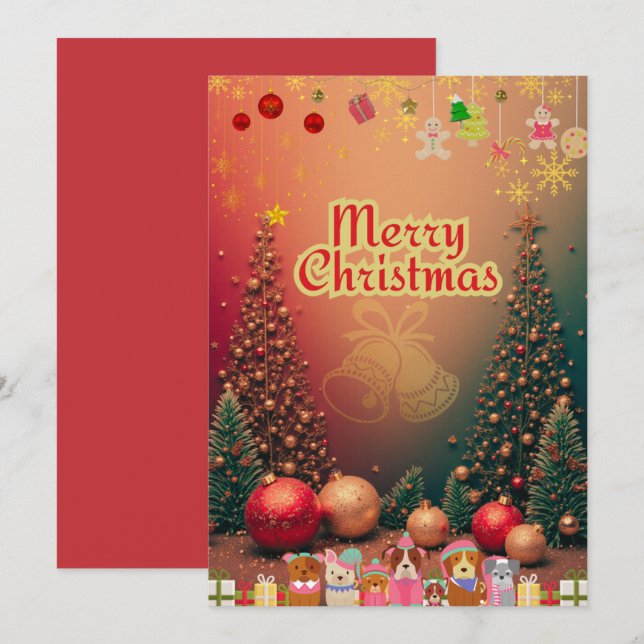 CARTÃO DE FESTIVIDADES かわいい犬たちのイラスト入りクリスマスカード♡ (Frente/Verso)