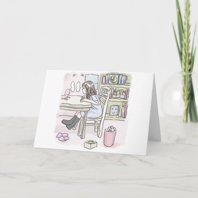 CARTÃO DE FESTIVIDADES さいくさじ　お部屋で机に向かう (Frente)
