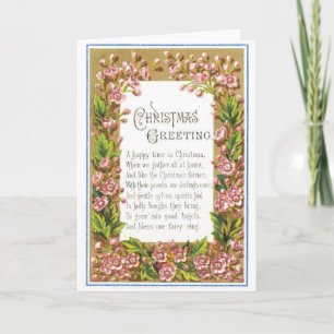Cartão De Festividades 039 Vintage Christmas Card Floral Flowers Poem
