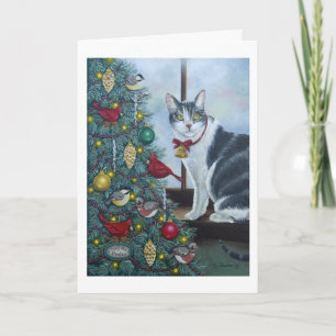 Cartão De Festividades 0417 Cat & Christmas Tree Greeting Card