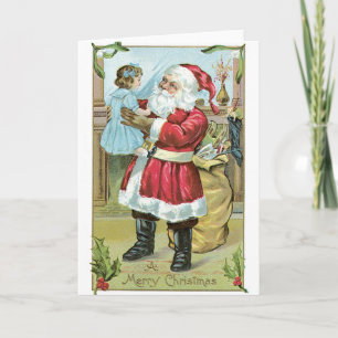 Cartão De Festividades 045 Vintage Christmas Card Santa Claus Little Girl
