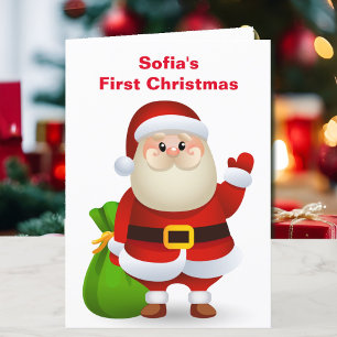 Cartão De Festividades 1º Natal do Bebê Nome Personalizado Papai Noel