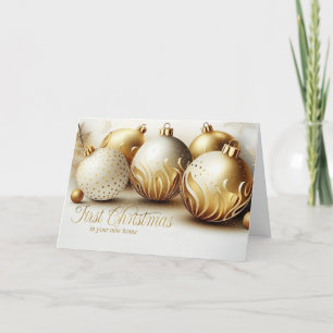 Cartão De Festividades 1º Natal em uma Nova Casa Dourado e Branco
