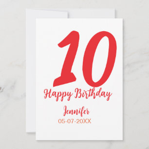 Cartão De Festividades 10.º aniversário adicionar nome data ano vermelho