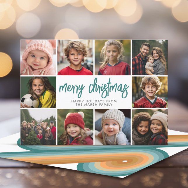 Cartão De Festividades 10 Borda Fotográfica - Merry Christmas Retro Line  (Retro Line Art - Online Christmas Card with a vintage 70s vide - 10 photos)