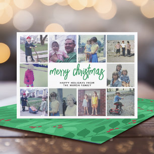 Cartão De Festividades 10 Colagem de Fotos - Feliz Natal Verde Botânico