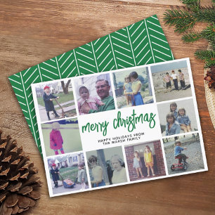 Cartão De Festividades 10 Colagem de Fotos - Natal Feliz Padrão Verde
