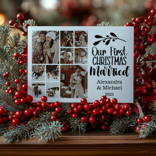 Cartão De Festividades 10 Foto Minimialista Nosso Primeiro Natal Casado