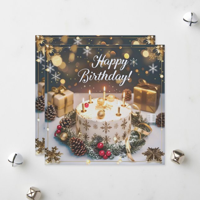 Cartão De Festividades 12月の煌めくバースデーカード／Sparkling December Birthday Card (Frente/Verso In Situ)