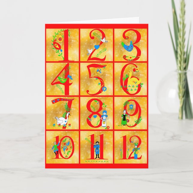 Cartão De Festividades 12 dias de arte popular de Natal Feliz Natal (Frente)