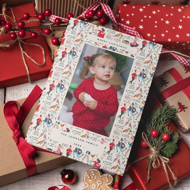 Cartão De Festividades 12 dias de foto tradicional clássica de Natal (Traditional Twelve Days of Christmas Photo Greeting Card. )