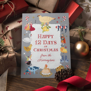Cartão De Festividades 12 Dias de Natal Fofo Tradicional Atrasado