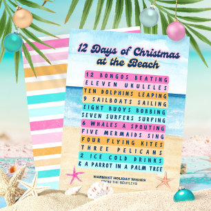 Cartão De Festividades 12 Dias de Natal na Praia Retro Tropical
