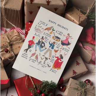 Cartão De Festividades 12 dias úteis de Ilustração Clássica de Natal