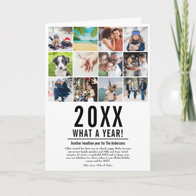 Cartão De Festividades 12 Notícias de Família de Fotos Ano em Revisão Que (Frente)