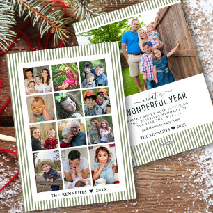 Cartão De Festividades 13 Fotos Família Ano em Revisão Verde Sage Listrad