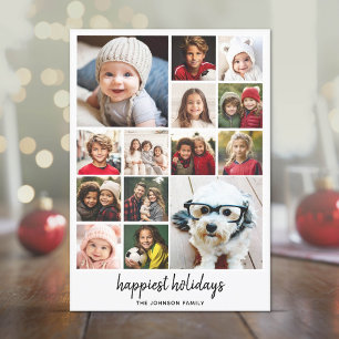 Cartão De Festividades 14 Foto Colagem de Natal Minimalista preto Feliz