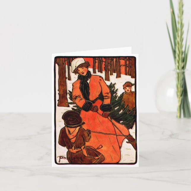 Cartão De Festividades 1900 Art Nouveau Natal (Frente)