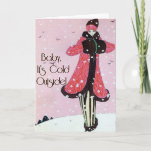 Cartão De Festividades 1913 Art Deco Winter Fashion Scene