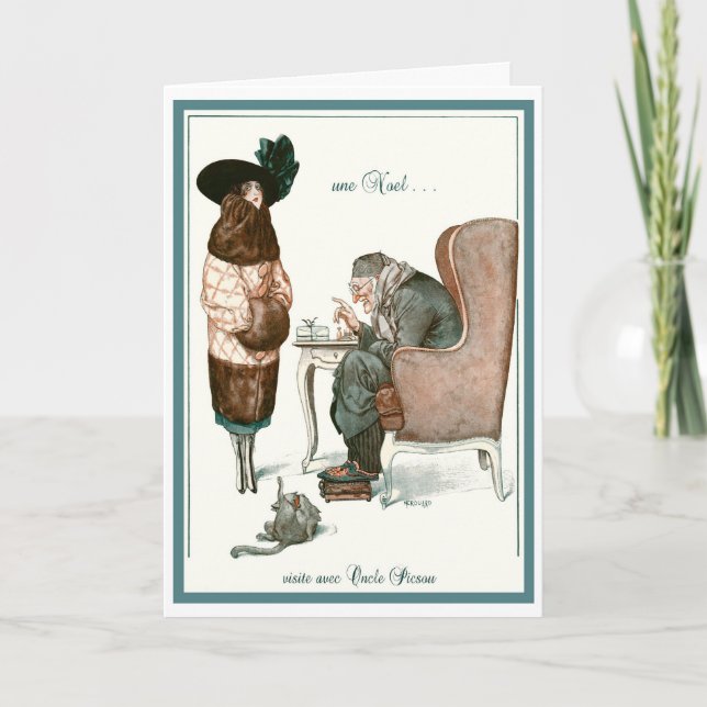 CARTÃO DE FESTIVIDADES 1919!"VISIT W/ UNTICLE SCROOGE" GREETING FRANCÊS (Frente)