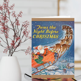 Cartão De Festividades 1938 Vintage Santa Claus Sleigh Reindeer Voando