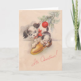Cartão De Festividades 1940 Vintage Suas Cães de Natal