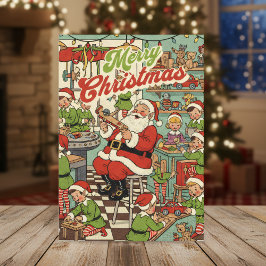 Cartão De Festividades 1950 Christmas Card – Vintage Santa & Elves