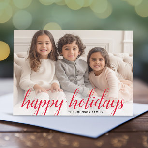 Cartão De Festividades 1 Foto Natal Script Red Damask Happy