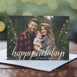 Cartão De Festividades 1 Foto Natal Script White Damask Happy
