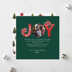 Cartão De Festividades 1 Foto Red Flower Joy Green Árvore de Natal Modern