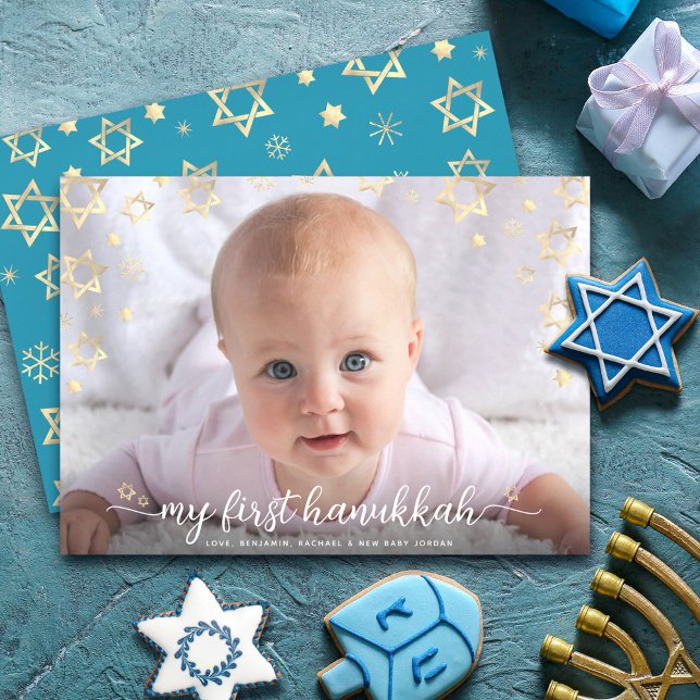 Cartão De Festividades 1rua Hanukkah Baby Script Dourado Estrela de David (Criador carregado)