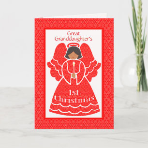 Cartão De Festividades 1st Christmas Ethnic Angel for Great Granddaughter