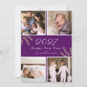 Cartão De Festividades 2020 Happy New Year Purple Photo Collage