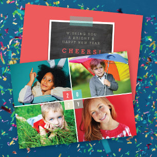 Cartão De Festividades 2021 Color Blocks Modern New Year 4 Collage