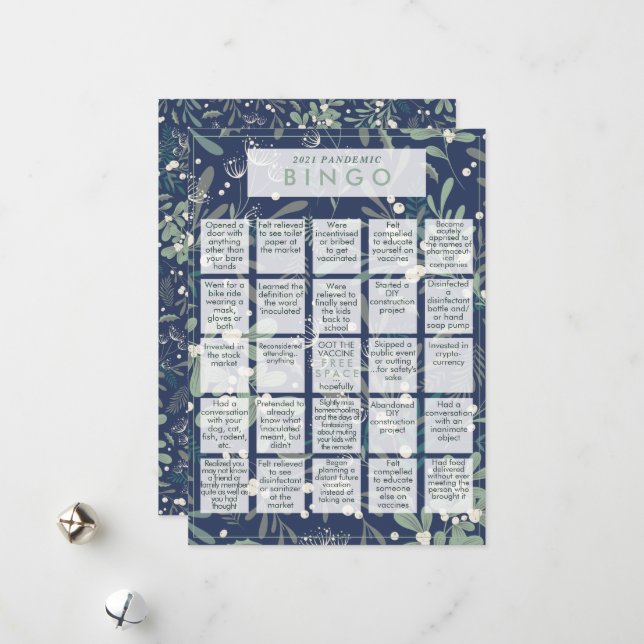 Cartão De Festividades 2021 Pandemia BINGO Engraçado Mistura Marinho Nata (Frente/Verso In Situ)