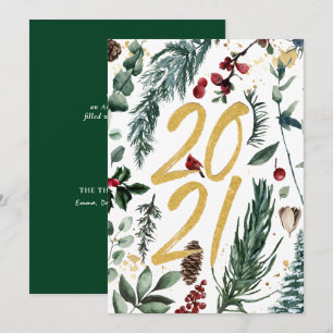 Cartão De Festividades 2021 Pinho Festivo Bough Magnolia Red Berry