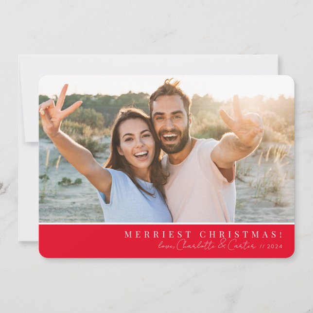 Cartão De Festividades 2023 FOTO SIMPLES, Feliz Natal, vermelho (Frente)