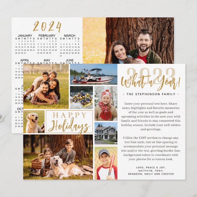 Cartão De Festividades 2023 Que Colagem de Fotos de Ano 2024 Calendário (Frente/Verso)