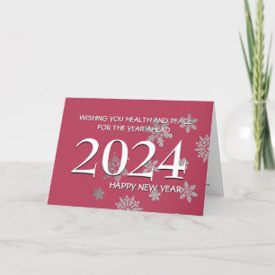 Cartão De Festividades 2024 Feliz Ano Novo QUALQUER ANO Magenta Moderno